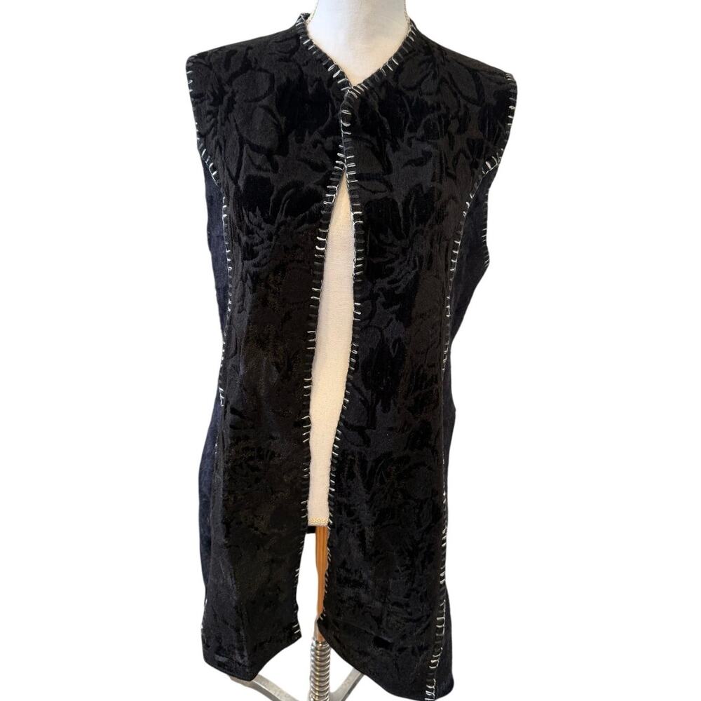 rain + rose long Bohemian Faux Fur Velvet Longline Vest Black M